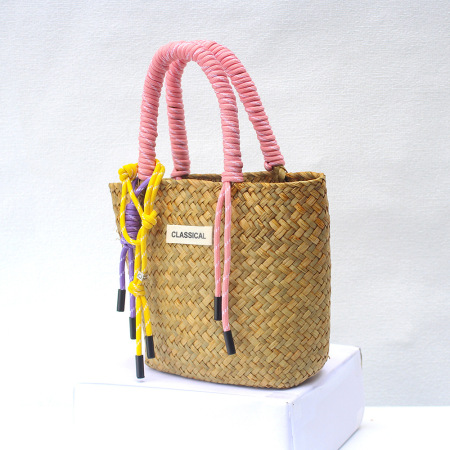 Sac carré pour femme en raphia tressé multicolore, style décontracté