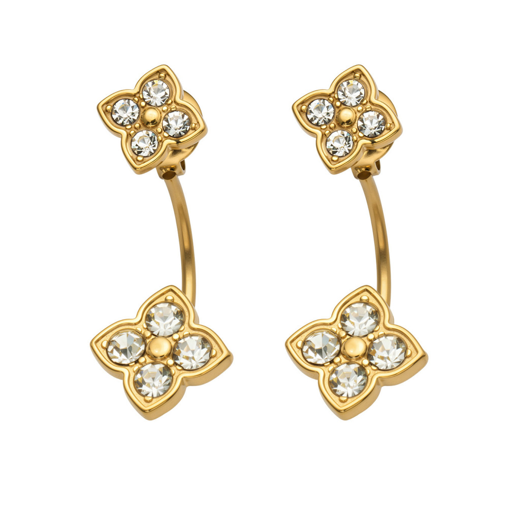 Boucles D'Oreilles Puces Pour Femmes En Acier Inoxydable Doré, Imperméables, Ornées De Strass Et Représentant Des Fleurs Image4