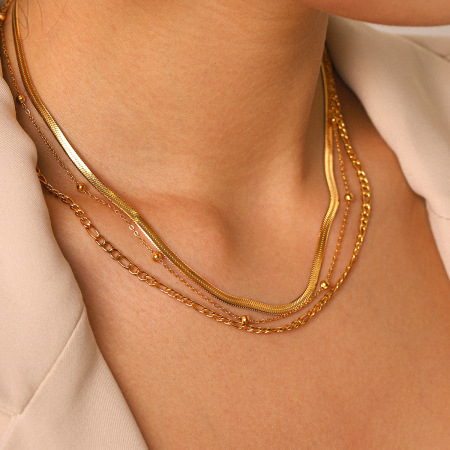 Colliers superposés pour femmes, en acier inoxydable, couleur or, étanches, de la collection Simple Series Daily Chain