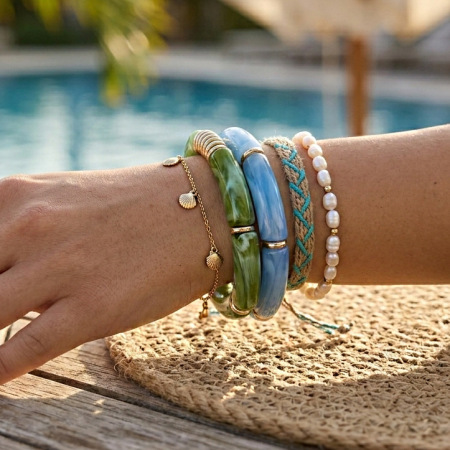 Bracelets pour femmes Simple Series Casual Patchwork à dégradé de couleurs en acier inoxydable imperméable couleur or 2