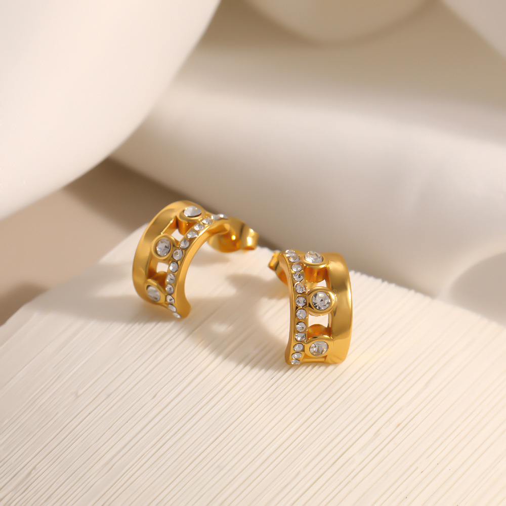 Boucles D'Oreilles Puces Pour Femmes, Collection Simple Series Daily Geometric Shape, En Acier Inoxydable Étanche, Couleur Or Image3