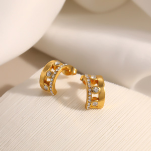 Boucles D'Oreilles Puces Pour Femmes, Collection Simple Series Daily Geometric Shape, En Acier Inoxydable Étanche, Couleur Or h5 Image3