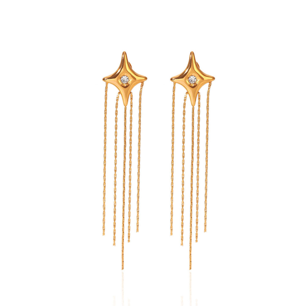 Boucles D'Oreilles Pendantes Pour Femme, Style Simple Et Élégant, En Acier Inoxydable Imperméable, Couleur Or, Avec Pompon Et Zircon. Forme Irrégulière Et Pompon. 