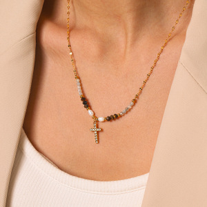 Colliers De Perles Pour Femmes En Acier Inoxydable, Étanches, Couleur Or Et Zircon h5 Image4