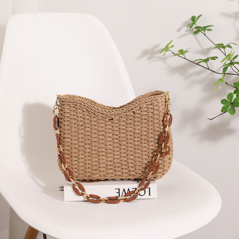 Sac Carré Femme En Raphia Tissé Uni Style Décontracté Image3
