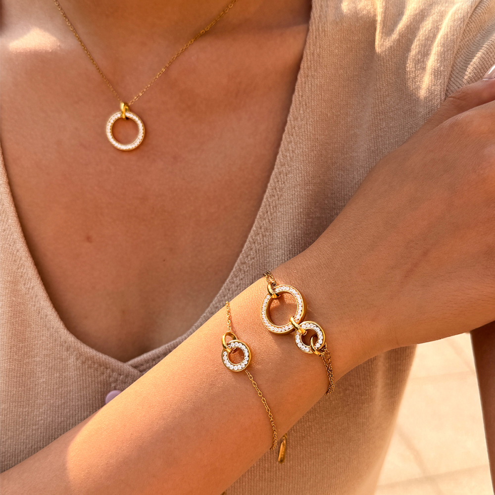 Colliers À Maillons Pour Femmes, En Acier Inoxydable, Couleur Or, Avec Zircon, Collection Simple Series Daily Circle Image4