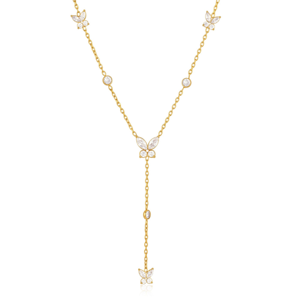 Colliers Pendentifs Pour Femmes, Collection Romantique, Avec Pendentif Papillon Doux En Acier Inoxydable, Couleur Or Et Zircon, Étanches. h5Image4