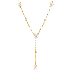 Colliers Pendentifs Pour Femmes, Collection Romantique, Avec Pendentif Papillon Doux En Acier Inoxydable, Couleur Or Et Zircon, Étanches. h5 Image4
