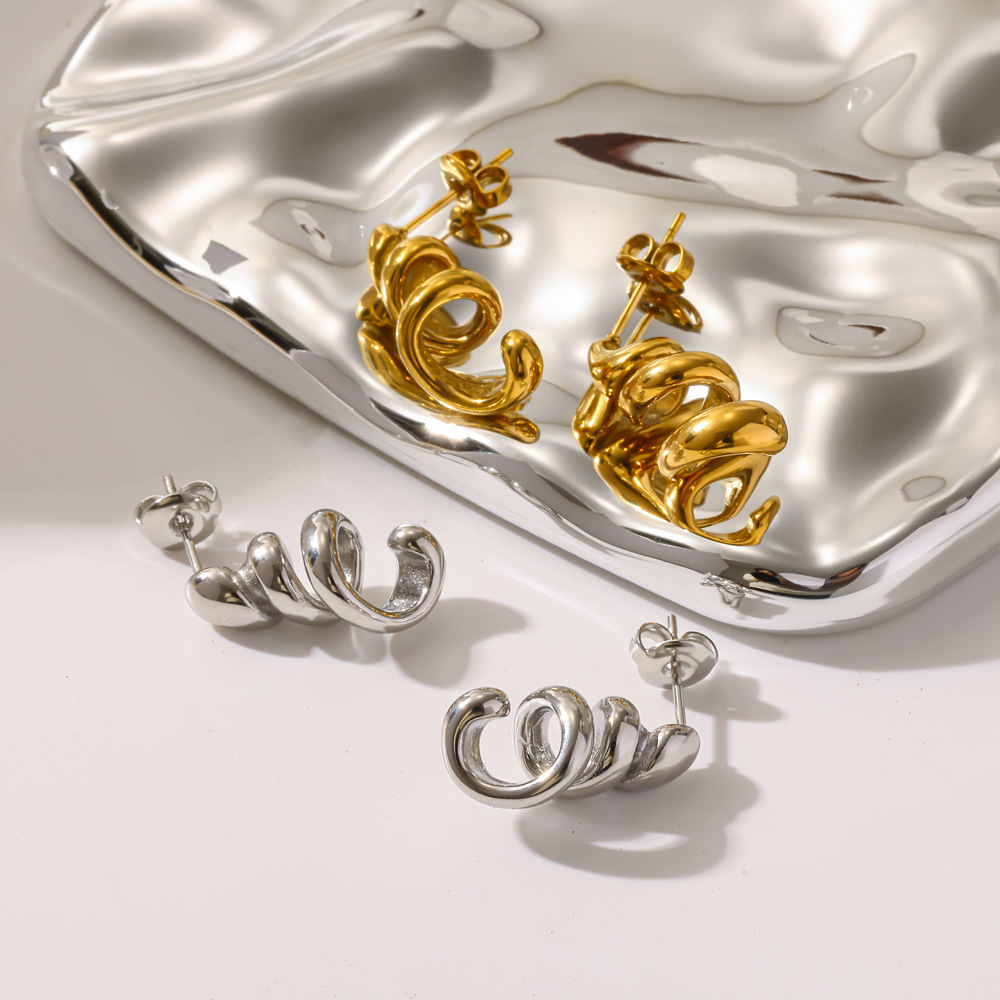 Boucles D'Oreilles Puces Pour Femmes En Acier Inoxydable Étanche, Couleur Or Image3