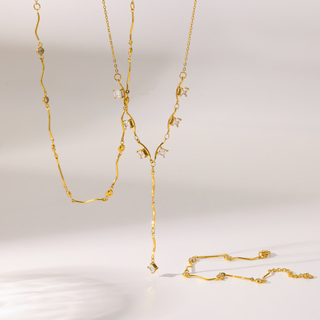 Ensembles de bijoux pour femmes de luxe, élégants et étanches, en acier inoxydable doré avec strass. 2