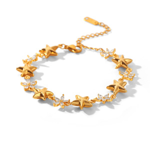 Bracelet Chaîne Pour Femme Simple Series Daily Flower Star En Acier Inoxydable, Étanche, Couleur Or, Avec Zircon. h5 Image6