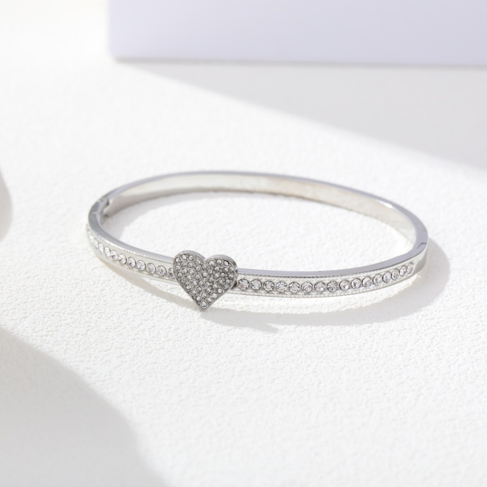 Bracelet Jonc Pour Femme Simple Series Daily Heart En Acier Inoxydable Étanche Couleur Or h5Image3