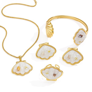 Ensembles De Bijoux Pour Femmes Élégants En Acier Inoxydable Couleur Or, Style Romantique, En Forme De Coquillage, Étanches. h5 Image5