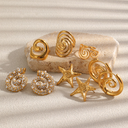Boucles d'oreilles puces pour femmes, style océan, en acier inoxydable, étanches, couleur or, motif étoile de mer
