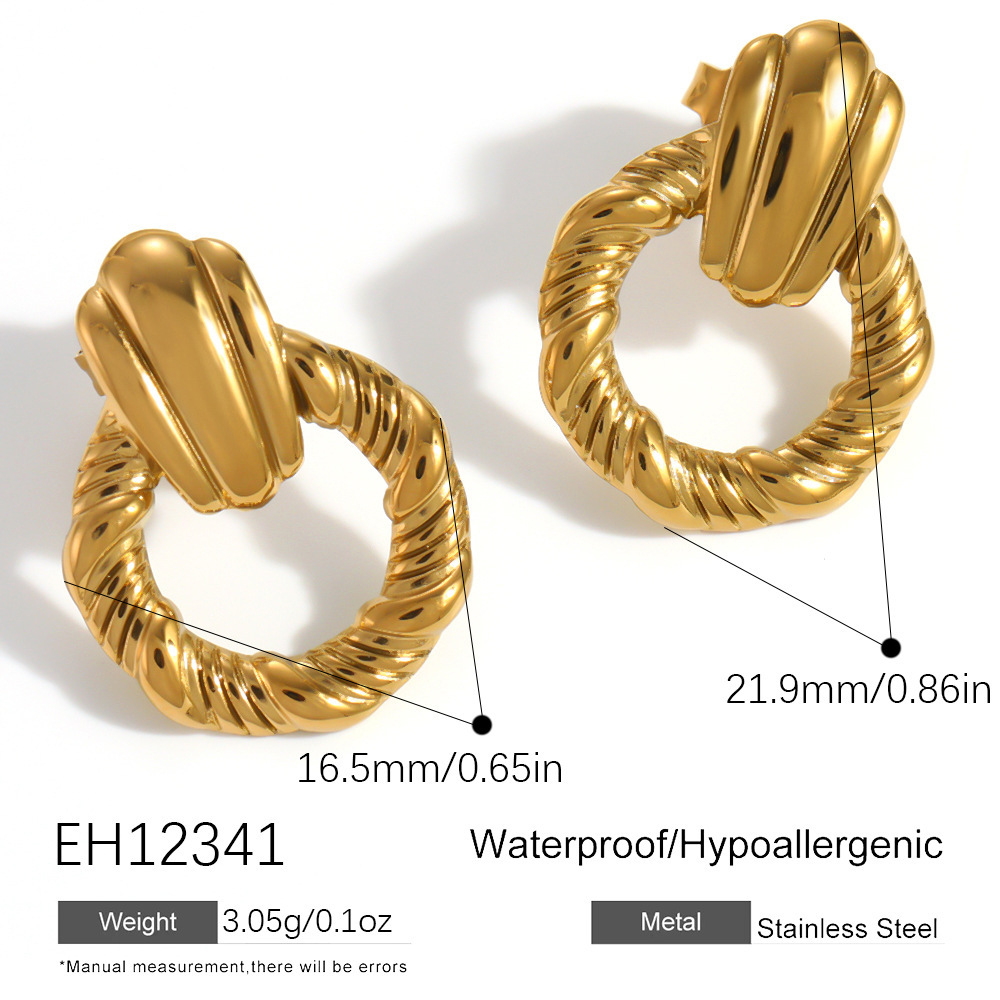 Boucles D'Oreilles Puces Pour Femmes, Style Cercle Simple, En Acier Inoxydable, Étanches, Couleur Or, Avec Zircon. 