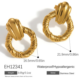 Boucles D'Oreilles Puces Pour Femmes, Style Cercle Simple, En Acier Inoxydable, Étanches, Couleur Or, Avec Zircon. h5 