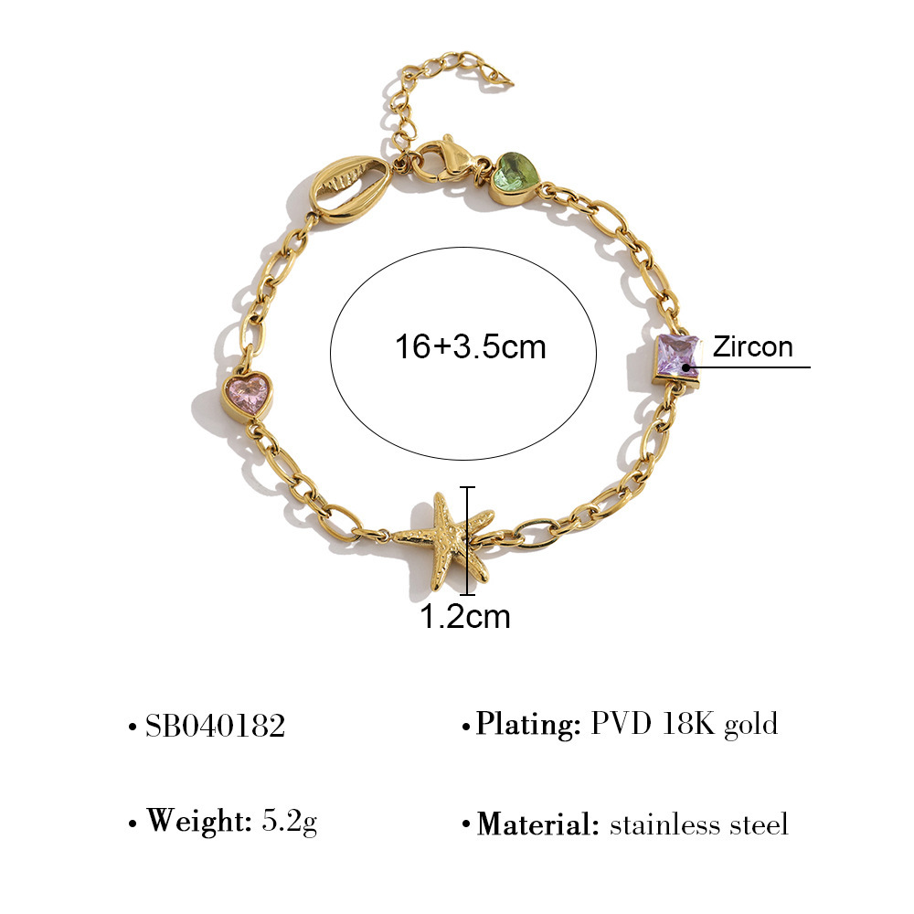 Bracelets À Breloques Pour Femmes En Acier Inoxydable, Étanches, Couleur Or, Avec Étoile De Mer Et Strass, Ornés D'Étoiles De Mer.
