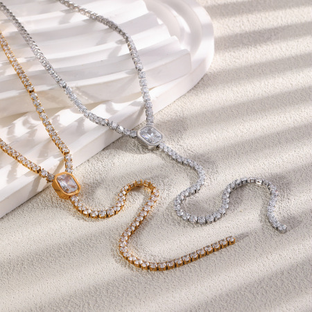 Colliers pendentifs pour femmes, luxueux, simples, rectangulaires, en acier inoxydable, étanches, couleur or, avec zircon.