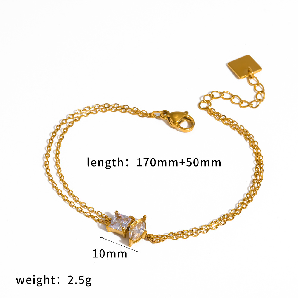 Bracelet Chaîne Femme En Acier Inoxydable Étanche Couleur Or Avec Strass En Forme De Cœur 