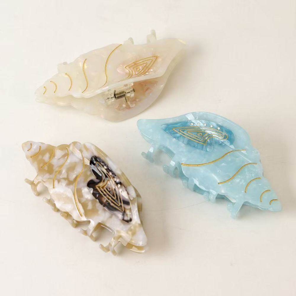 Griffes À Cheveux En Acétate De Coquillage, Couleur Unie Naturelle, Style Océanique, Série Romantique Image2
