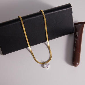 Colliers Pendentifs Pour Femmes En Acier Inoxydable Étanche, Forme Elliptique Et Goutte Simple, Couleur Or, Zircon h5 Image4
