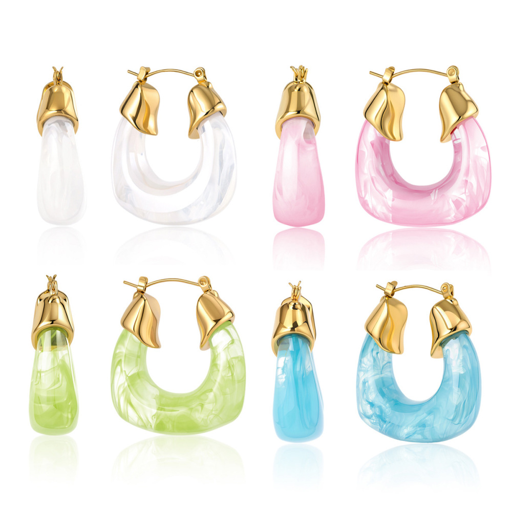 Boucles D'Oreilles Créoles Rétro Simple Series En Acier Inoxydable Étanche Couleur Or Pour Femmes Image5