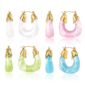 Boucles D'Oreilles Créoles Rétro Simple Series En Acier Inoxydable Étanche Couleur Or Pour Femmes h5 Image5