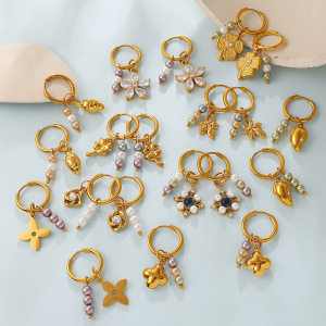 Boucles D'Oreilles Pendantes Pour Femme, En Acier Inoxydable Doré, Imperméables, Ornées De Strass Et De Zircon, Motif Trèfle Et Fleurs h5 Image3