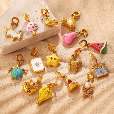 Pendentifs DIY pour femmes en acier inoxydable étanche, en forme de fruit mignon, couleur or