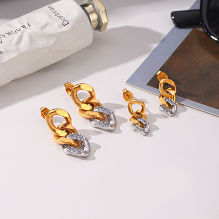 Boucles d'oreilles pendantes pour femme, collection Simple Series Daily Chain, en acier inoxydable, étanches, couleur or, avec zircon. 2