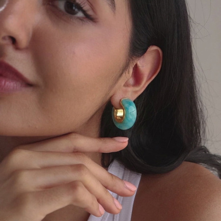 Boucles d'oreilles puces pour femmes, style rétro, rondes, dégradé de couleurs, en acier inoxydable, étanches, couleur or et acrylique. 2