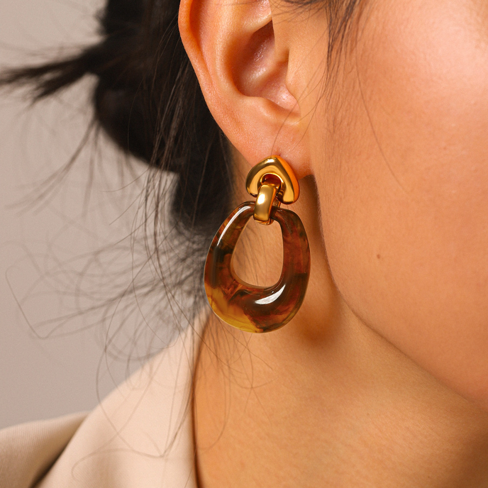 Boucles D'Oreilles Pendantes Pour Femme Simple Series Daily Heart En Acier Inoxydable Couleur Or h5Image3