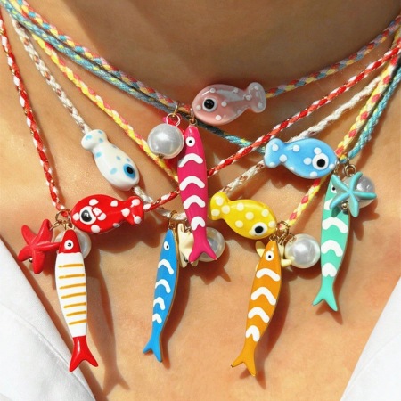 Colliers pendentifs pour femmes en corde tressée avec motif de poisson mignon