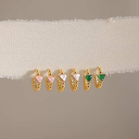 Boucles d'oreilles créoles simples en acier inoxydable, couleur or, avec zircon, style triangle, pour femmes