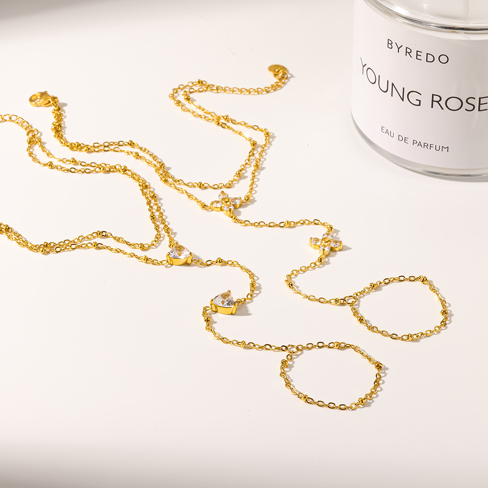 Chaîne De Poignet Pour Femme, Élégante, En Acier Inoxydable, Couleur Or, Avec Zircon Et Fleur En Forme De Cœur, Collection Romantique Image2