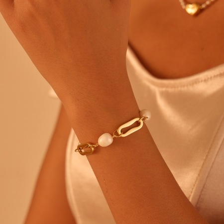 Bracelet chaîne pour femme Simple Series Daily, forme irrégulière, en acier inoxydable doré, étanche.