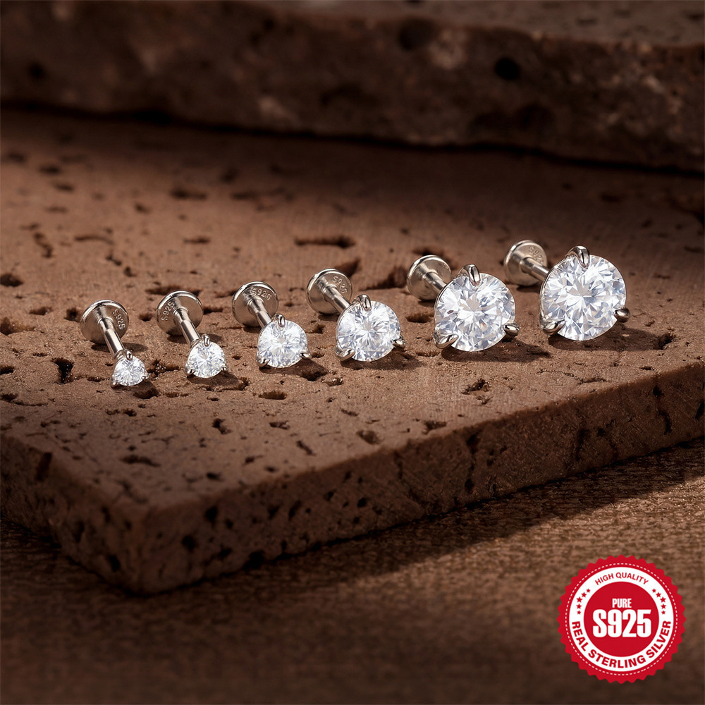 Boucles D'Oreilles Rondes En Métal Argenté Plaqué Platine S925, Style Simple, Pour Femme, En Moissanite. Image5