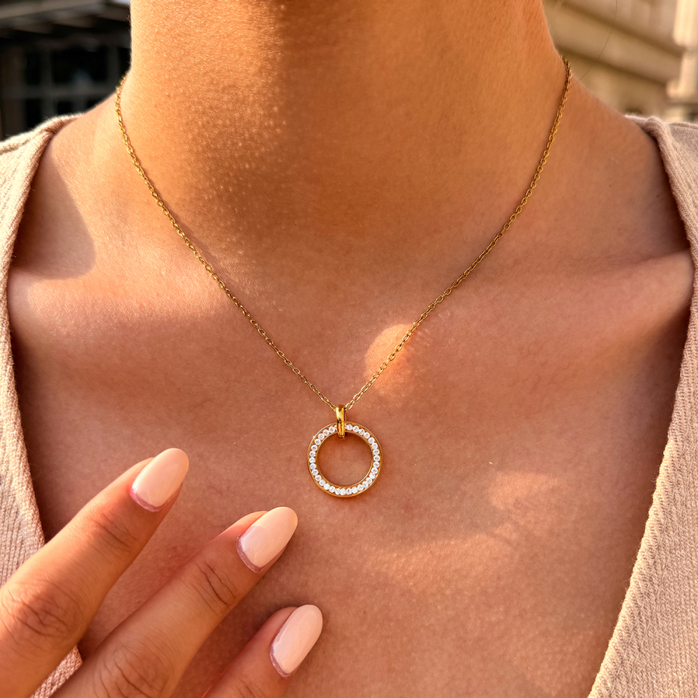 Colliers À Maillons Pour Femmes, En Acier Inoxydable, Couleur Or, Avec Zircon, Collection Simple Series Daily Circle Image3
