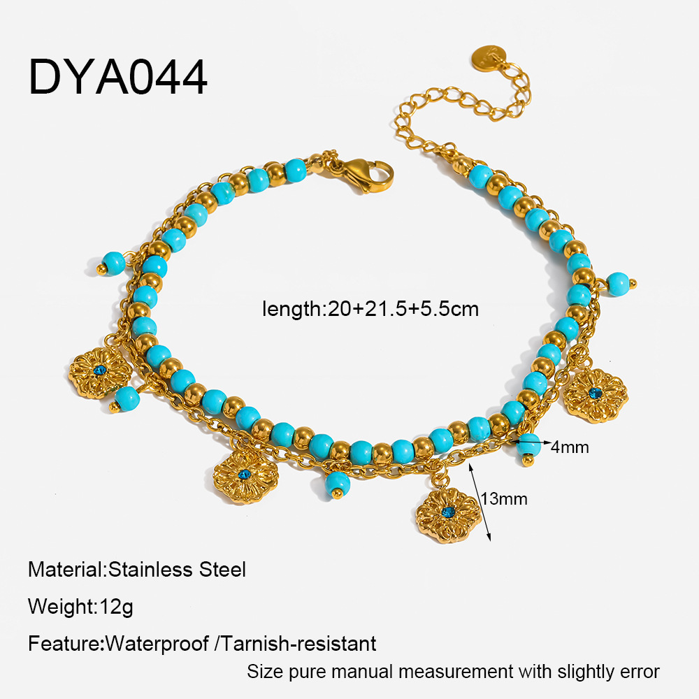 Bracelet De Cheville Ethnique Bohème En Pierres Naturelles Et Perles Couleur Or 