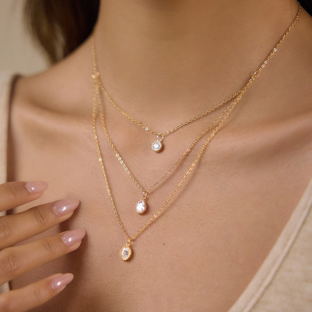 Colliers superposés pour femmes, collection Simple Series Daily Droplet Chain, en acier inoxydable, couleur or, avec zircon, étanches.