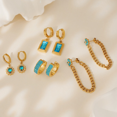 Boucles d'oreilles pendantes pour femme, en acier inoxydable doré, imperméables, de forme géométrique et ornées de zircon, collection Luxueuse.