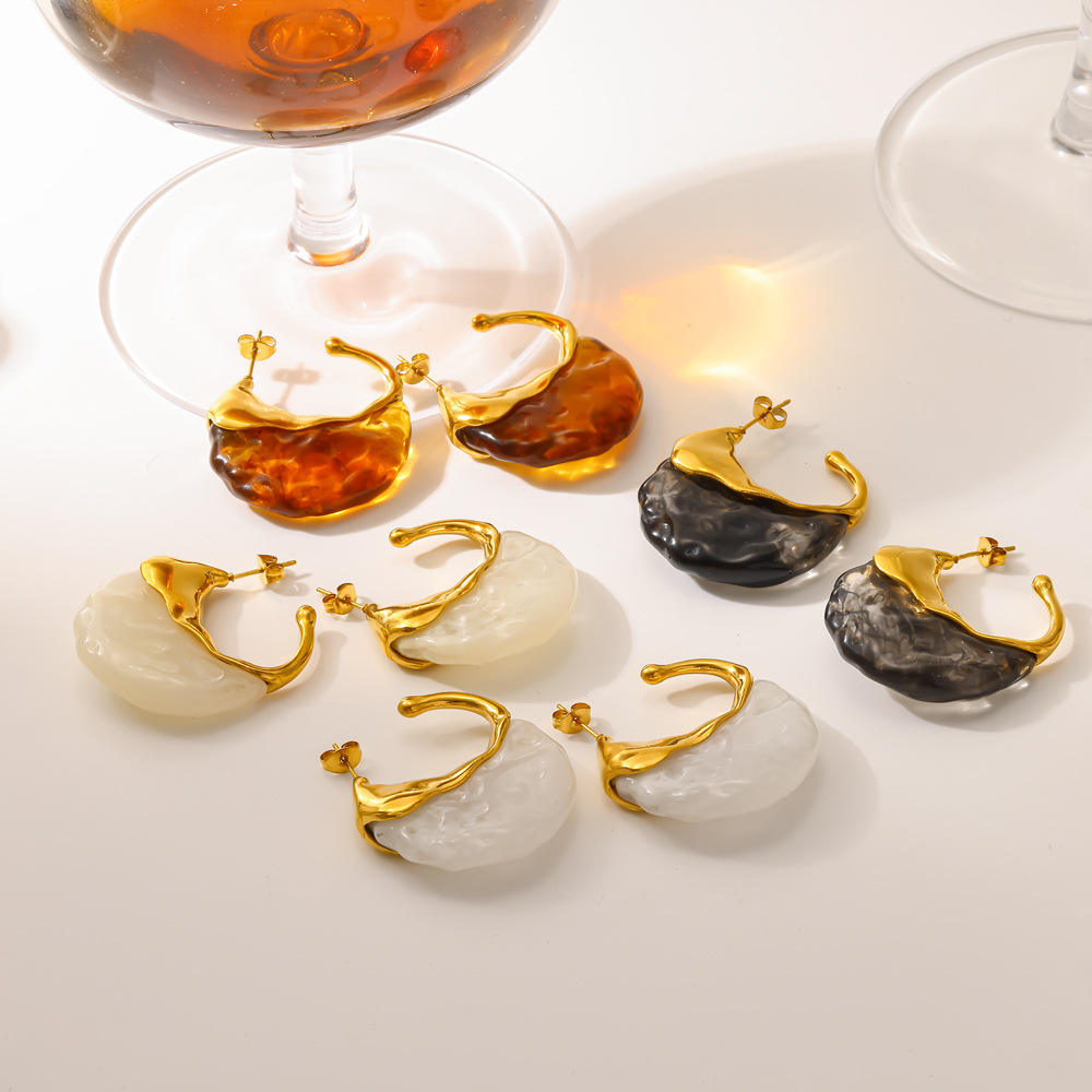 Boucles D'Oreilles Puces Pour Femmes, Style Rétro Géométrique, En Acier Inoxydable, Couleur Or, Étanches, Collection Classique Image2