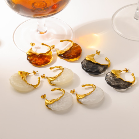 Boucles d'oreilles puces pour femmes, style rétro géométrique, en acier inoxydable, couleur or, étanches, collection classique 2