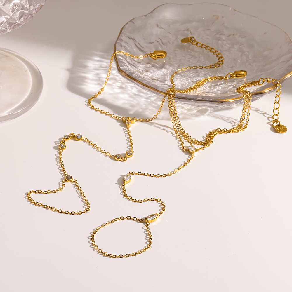 Chaîne Élégante En Acier Inoxydable Étanche Couleur Or Avec Zircon Pour Femme Image3