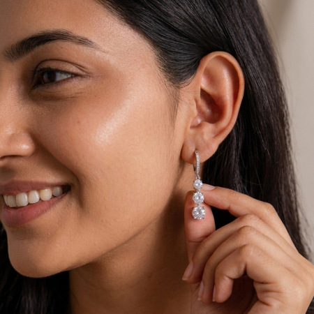 Boucles d'oreilles pendantes pour femme, luxueuses et simples, en acier inoxydable, couleur or, avec zircon et chaîne ronde, étanches. 2