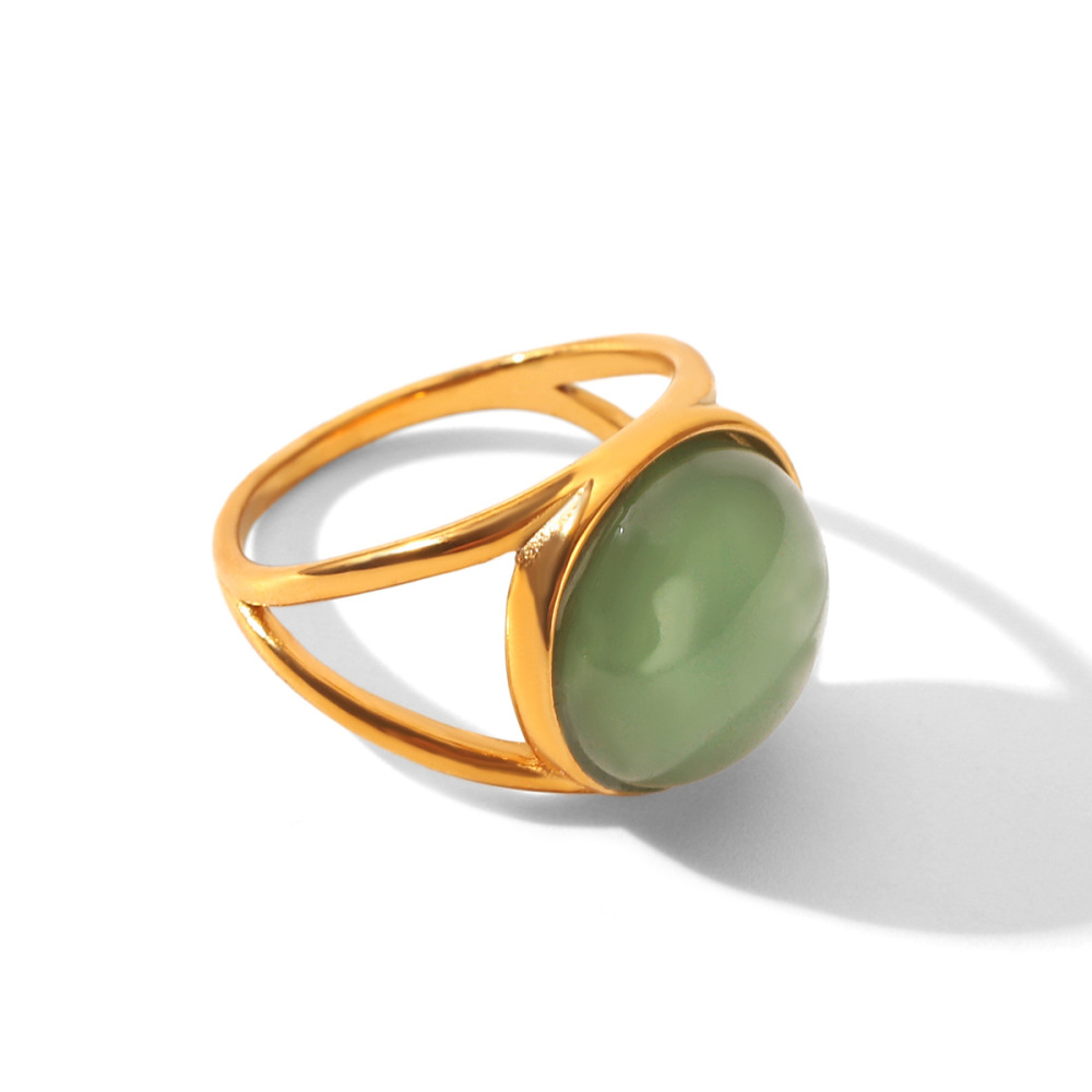Bagues Pour Femmes En Acier Inoxydable Étanche Couleur Or Avec Pierre Naturelle, Collection Simple Daily Circle Image6
