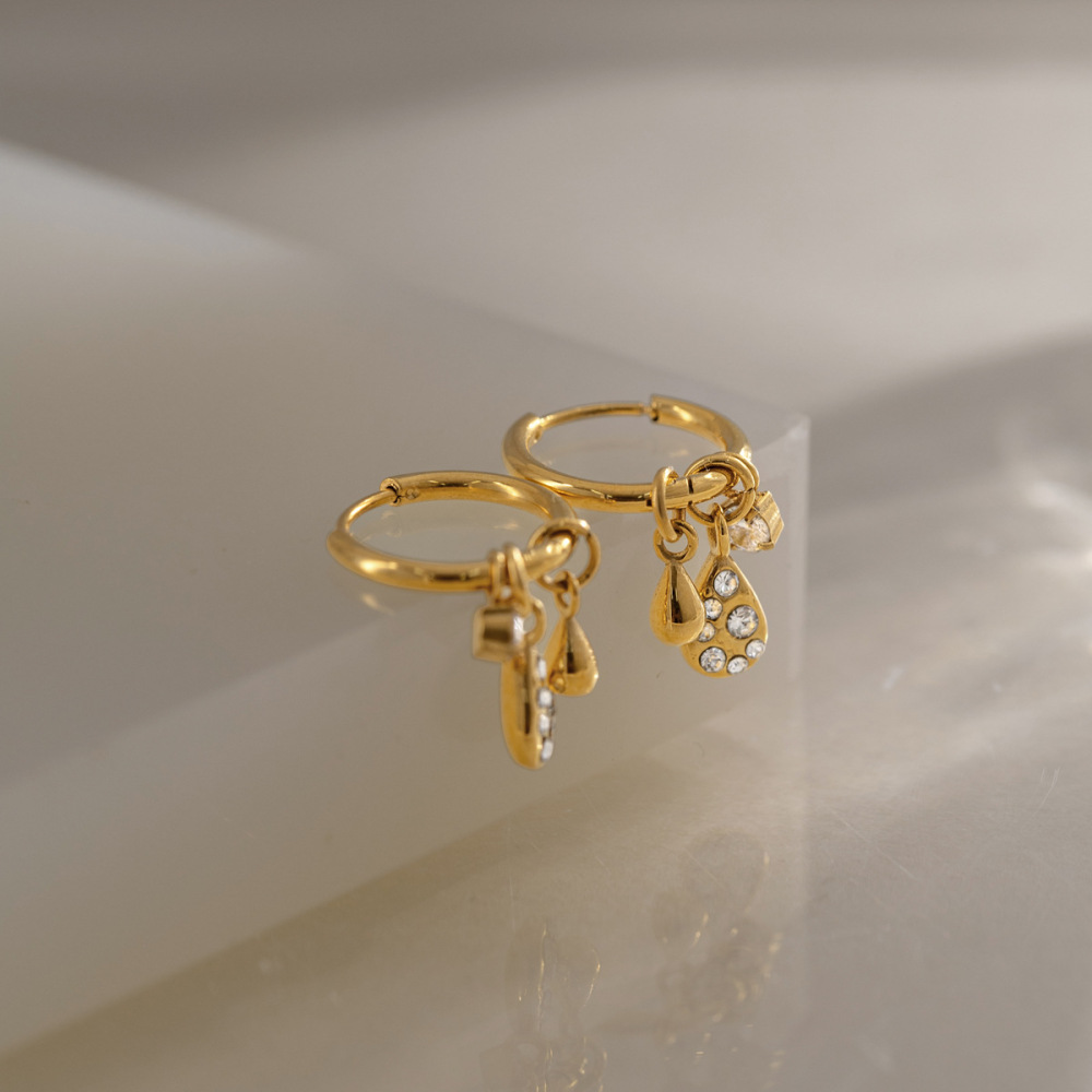 Boucles D'Oreilles Pendantes Pour Femmes, En Acier Inoxydable Étanche, Couleur Or, Modèle Simple Droplet h5Image3