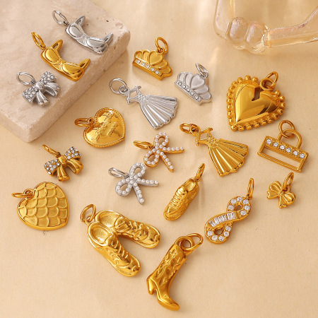 Pendentifs simples à faire soi-même en forme de cœur, nœud papillon, couronne, bottes, acier inoxydable, étanches, couleur or