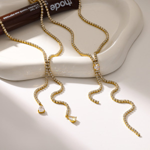 Colliers Pendentifs Pour Femmes, Élégants, En Forme De Goutte, En Acier Inoxydable Étanche, Couleur Or, Avec Zircon. Collection Luxueuse. h5 Image2