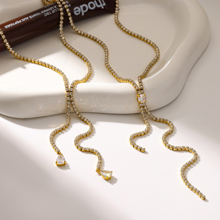 Colliers pendentifs pour femmes, élégants, en forme de goutte, en acier inoxydable étanche, couleur or, avec zircon. Collection luxueuse. 2